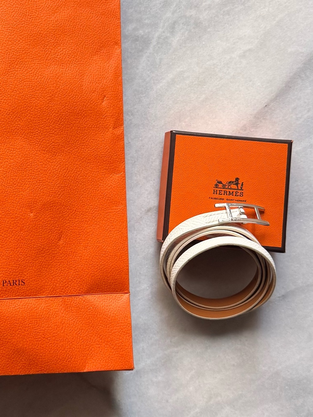 Hermes White Leather Double Tour Bracelet with Silver Buckle
